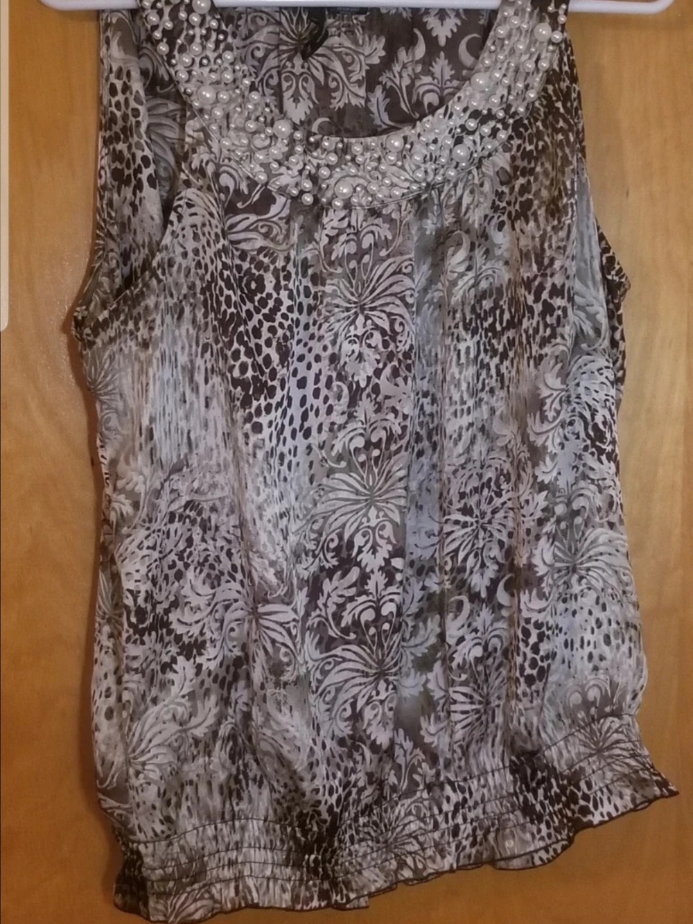 New Directions Pearl Beaded Animal Print Layered Blouse Womens Size XL